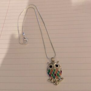 Owl Necklace.  Multicolored owl measure 1 1/2”.